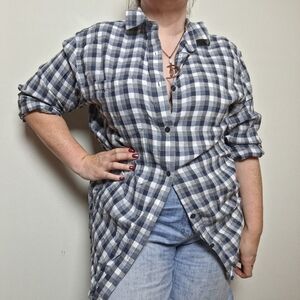 Banana Republic Factory Lightweight Flannel Plaid Button Down Shirt Size Large